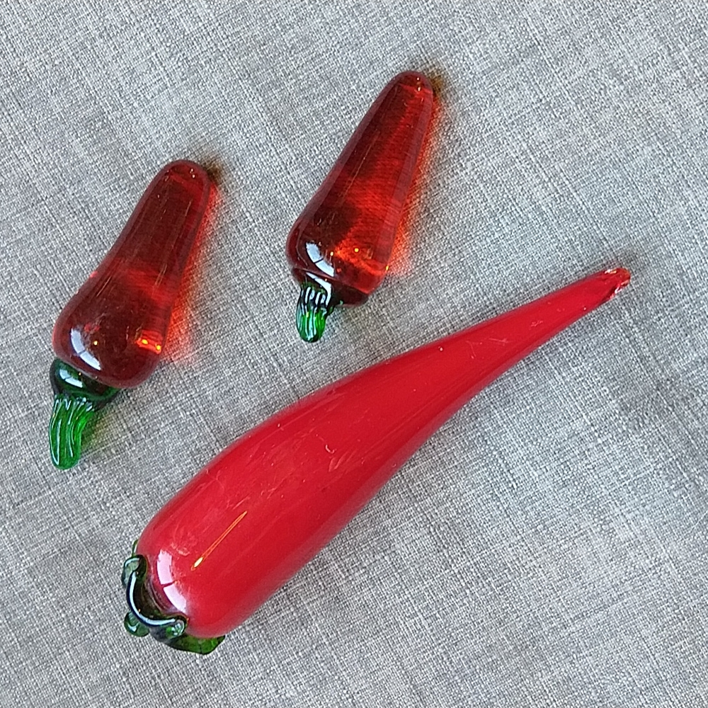 Glass Chili Peppers Handmade Maximalist Decor Set of 3 Blown Glass Fruit